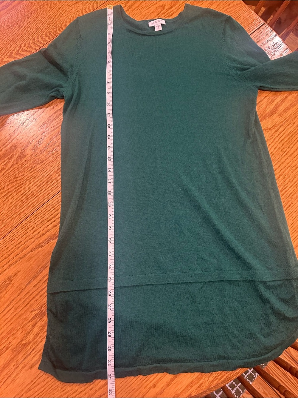J.Jill Merino Wool Crewneck Tunic Top Forest Green Medium Tall - Picture 7 of 7